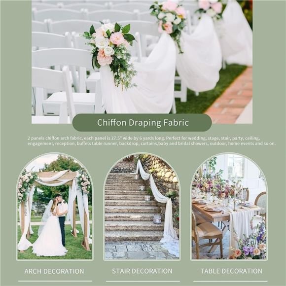 White Arch Drapes 2 Panels 6 Yards Sheer Backdrop Curtains for Parties Ceiling - Picture 5 of 6